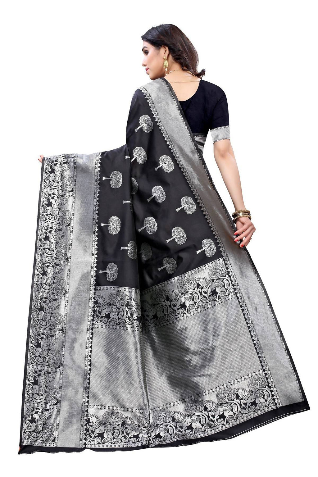 Vamika Banarasi Jacquard Weaving Black Saree (AMEE BLACK) - Distacart
