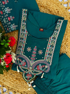 Lehenga Mart Designer Anarkali Suit With Kurta, Pant, Dupatta For Women-Teal - Distacart