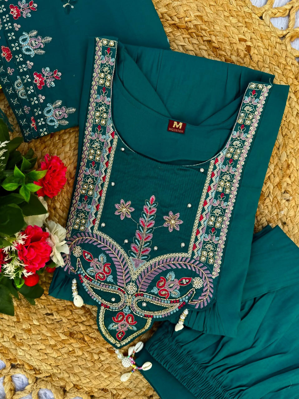 Lehenga Mart Designer Anarkali Suit With Kurta, Pant, Dupatta For Women-Teal - Distacart