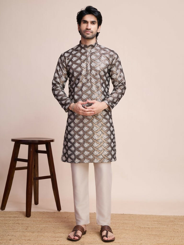 Vastranavya Traditional Festival Wear Pure Silk Thread & Sequence Embroidered Work Kurta