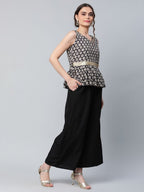 Ahalyaa Women Black Crepe Digital Printed Top with Palazzo Set - Distacart