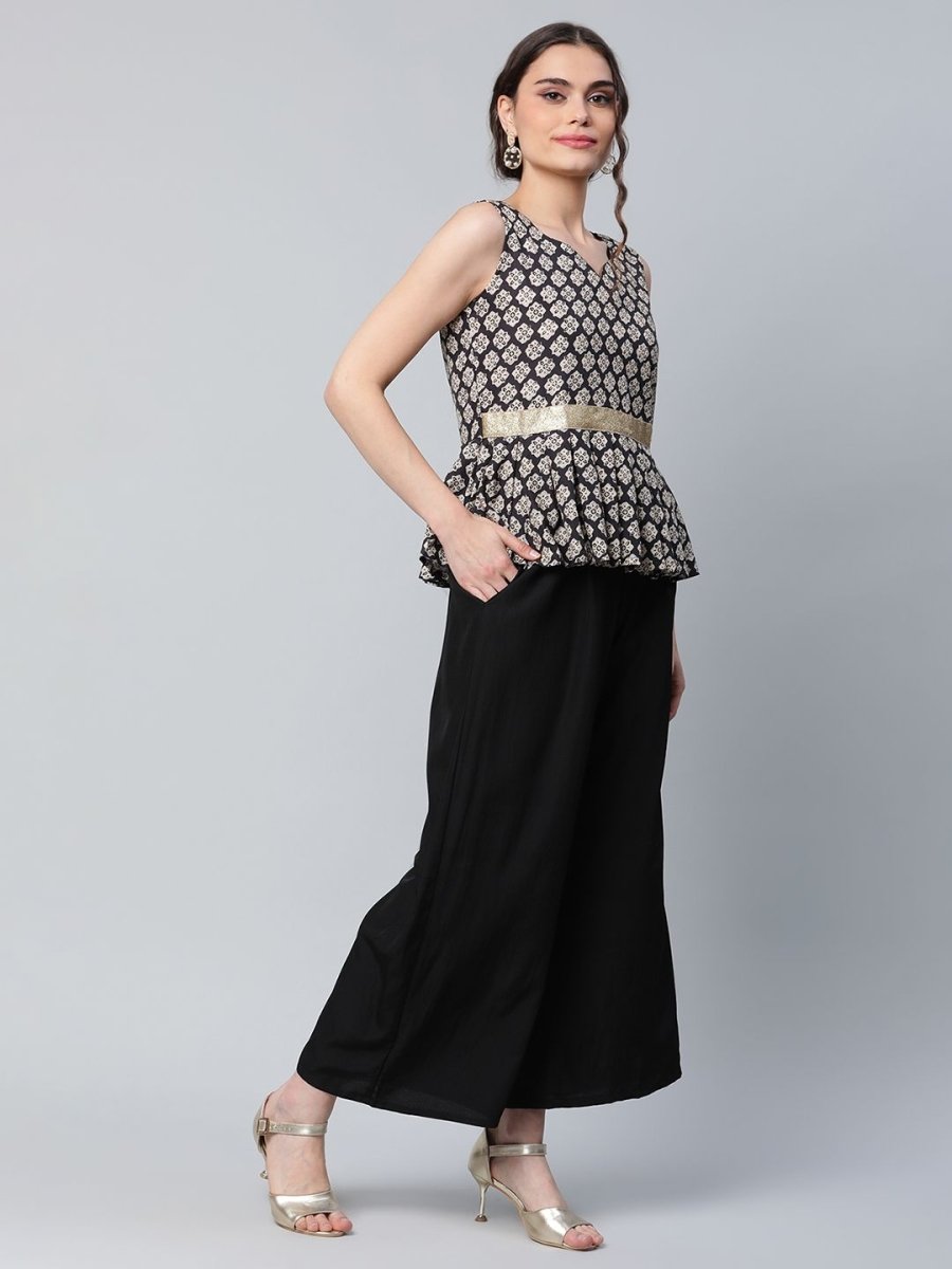 Ahalyaa Women Black Crepe Digital Printed Top with Palazzo Set - Distacart