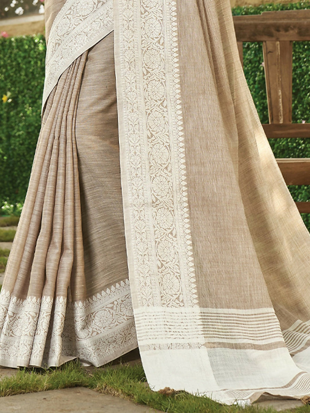 Shree Shyam Fashion Light Brown Linen Saree - Distacart
