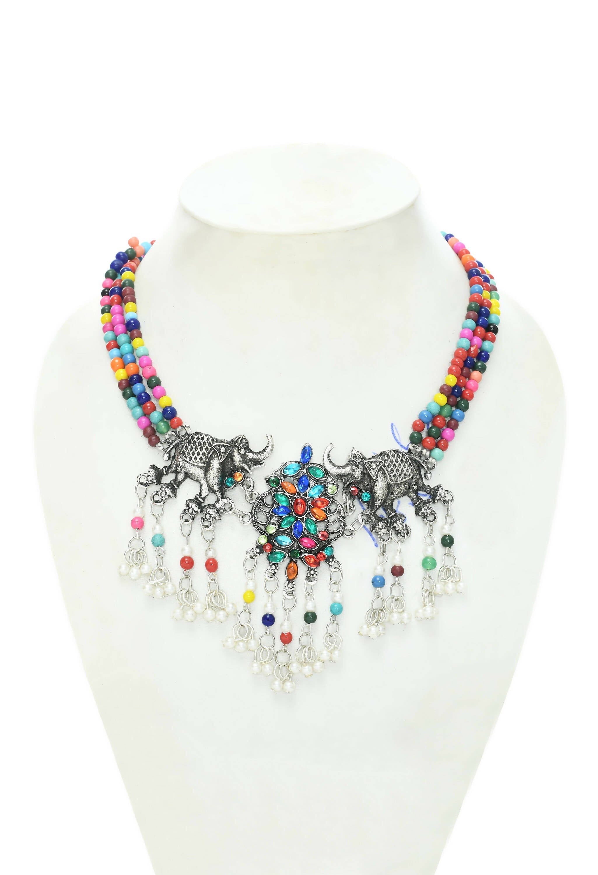 Mominos Fashion Johar Kamal Silver-Plated Brass Finish Elephant Design Choker For Women (Multi) - Distacart