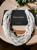Inhanns Handmade Beaded Multilayer Necklace, 20 Layers - White