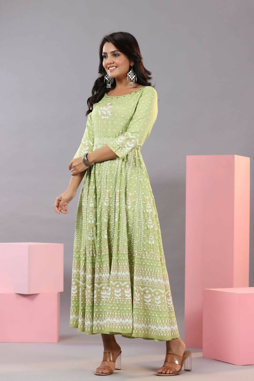 Juniper Women Green Rayon Staple Printed Maxi Dress - Distacart