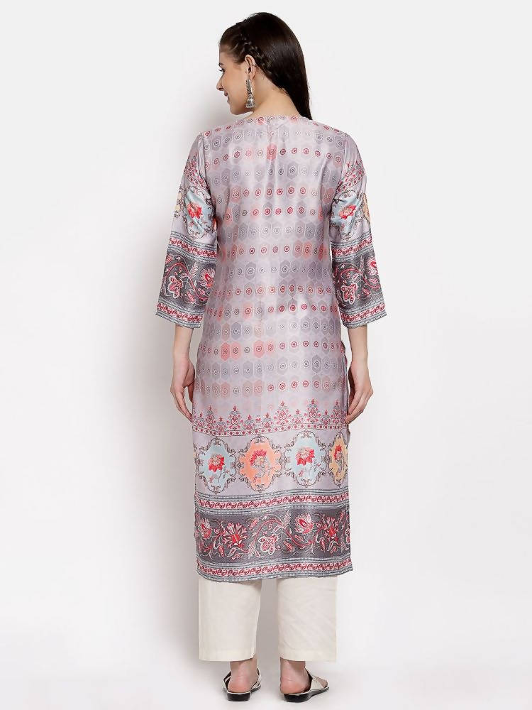 Myshka Women's Beautiful Multi Cotton Printed 3/4 Sleeve Round Neck Casual Kurta