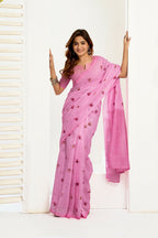 Vastranavya Baby Pink Digital Printed Linen Ready To Wear Designer Saree with Unstitched Blouse - Distacart