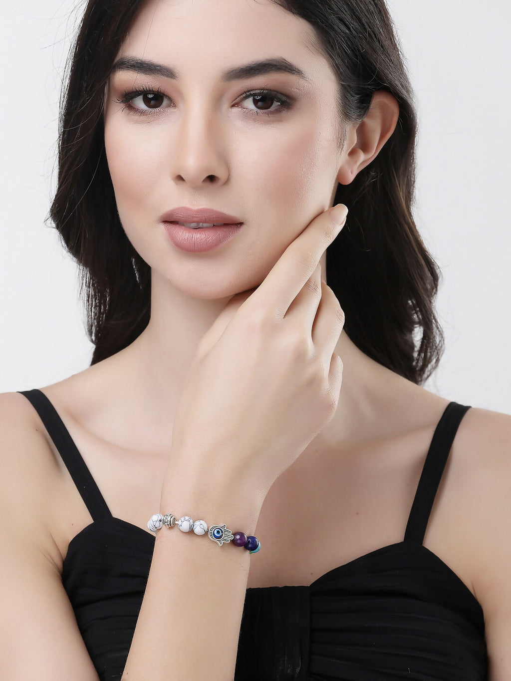NVR Men & Women Multi Colour Marbel Crystal Elasticated Bracelet - Distacart