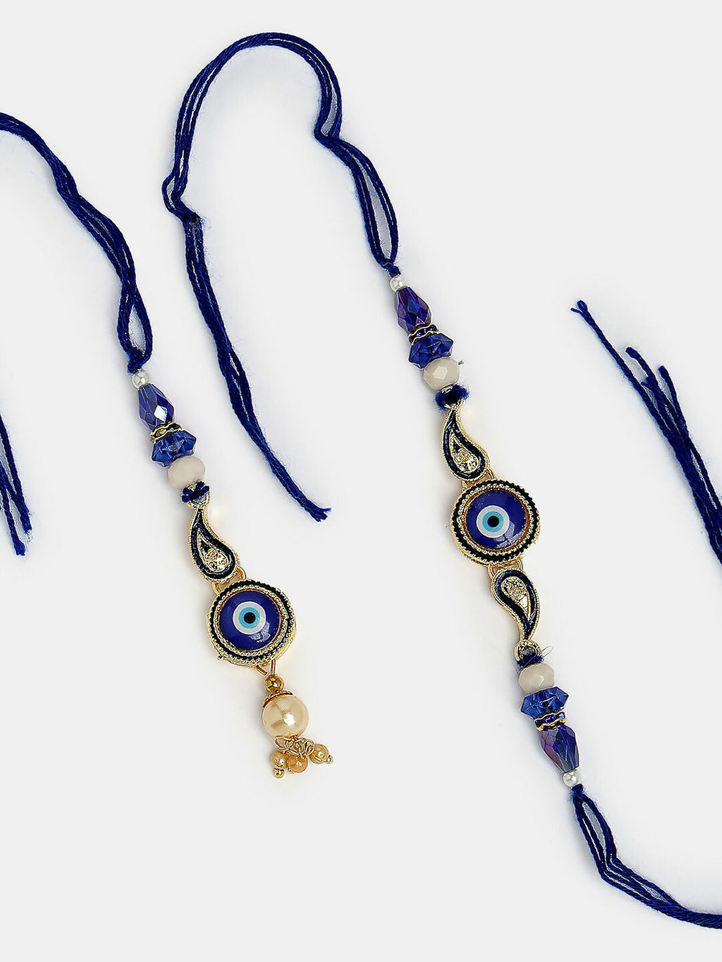 NVR Women & Men Set of 2 Blue Evil Eye Beaded Bhaiya Bhabhi Rakhi With Roli Chawal & Chocolate - Distacart