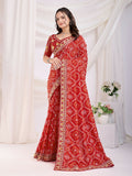 Maroon Vichitra Silk Bandhani Printed, Embroidery Work Saree - Ditya