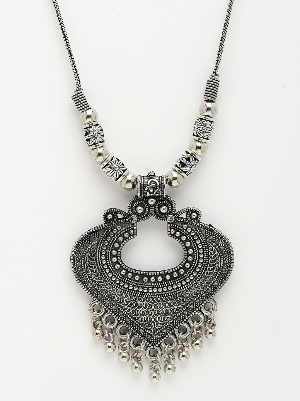 NVR Women's Silver-Toned German Silver Oxidised Pendant with Chain
