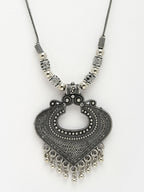 NVR Women's Silver-Toned German Silver Oxidised Pendant with Chain