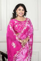 Morchari Pink Crepe Hand Embroidery Saree And Stitched Blouse - Distacart