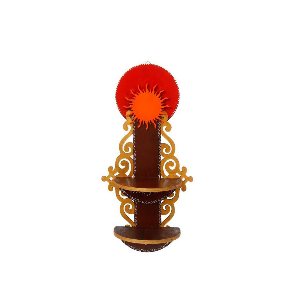eCraftIndia Brown Textured Wooden Pooja Shelf