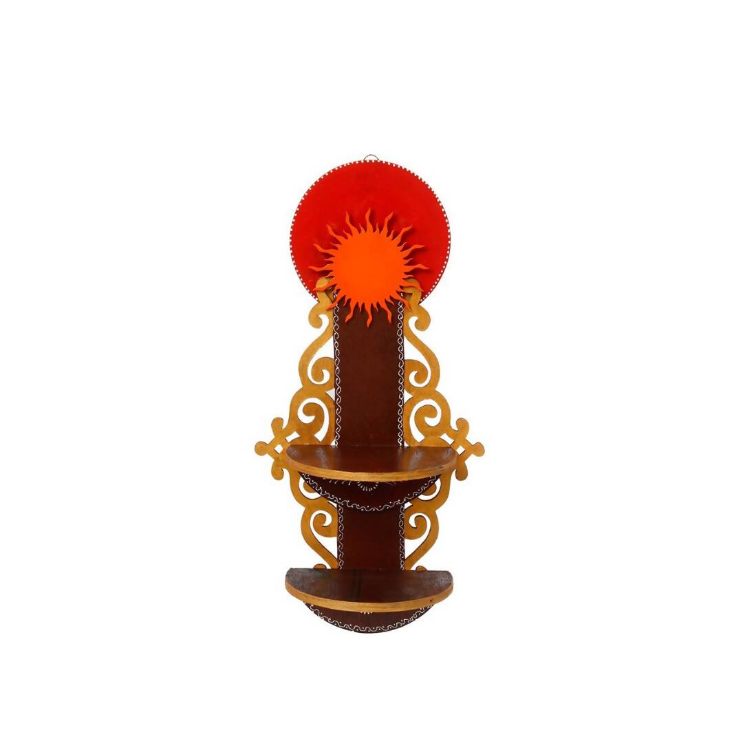 eCraftIndia Brown Textured Wooden Pooja Shelf