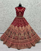 Jyoti Fashion Women's Rani Pink Velvet Multi Thread Embroidered with Zircon Diamond Wedding Lehenga Choli