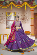 Blue Rayon All over Print with Embroidery Patch Work Navratri Lehenga Choli with Dupatta - Raas