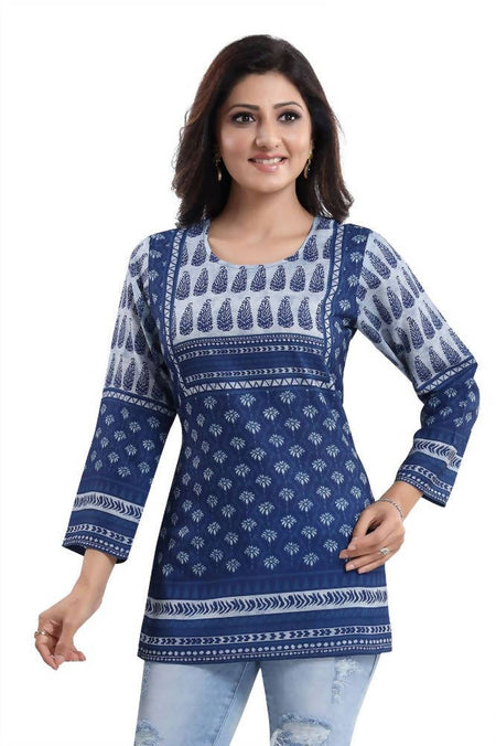 Snehal Creations Interesting Vibe Indigo Blue Summer Cool Printed Tunic