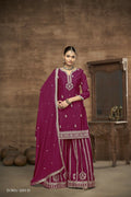 Anaita Wine Chinon Silk Embroidered Stitched Sharara Suit - Distacart