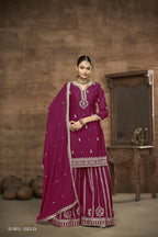 Anaita Wine Chinon Silk Embroidered Stitched Sharara Suit - Distacart