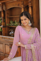 Joban Fashion Purple Georgette Sequence Embroidery Work Kurta Set - Distacart