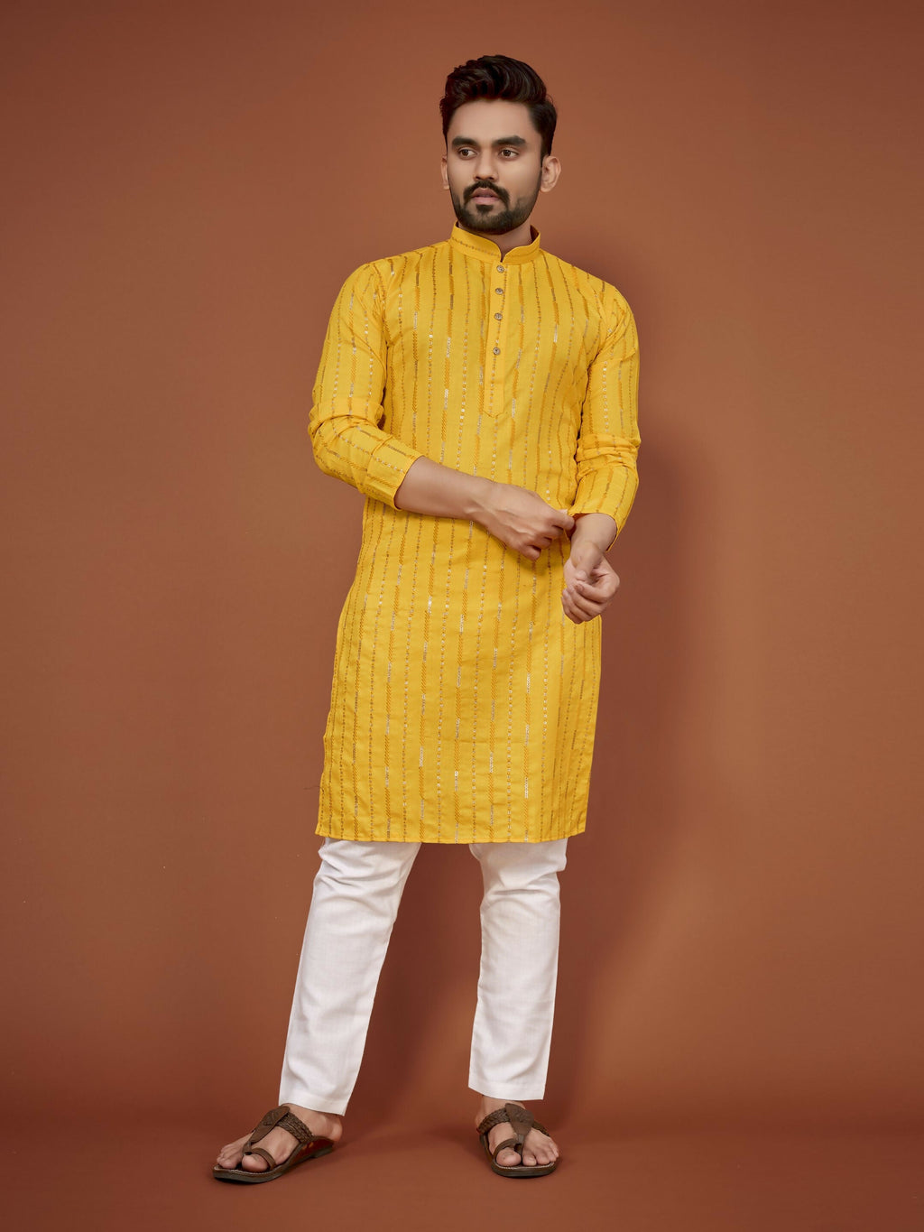 Anaita Yellow Embroidered Cotton Straight Kurta