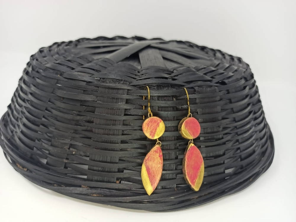 Terracotta Golden Pink Ear Hangings