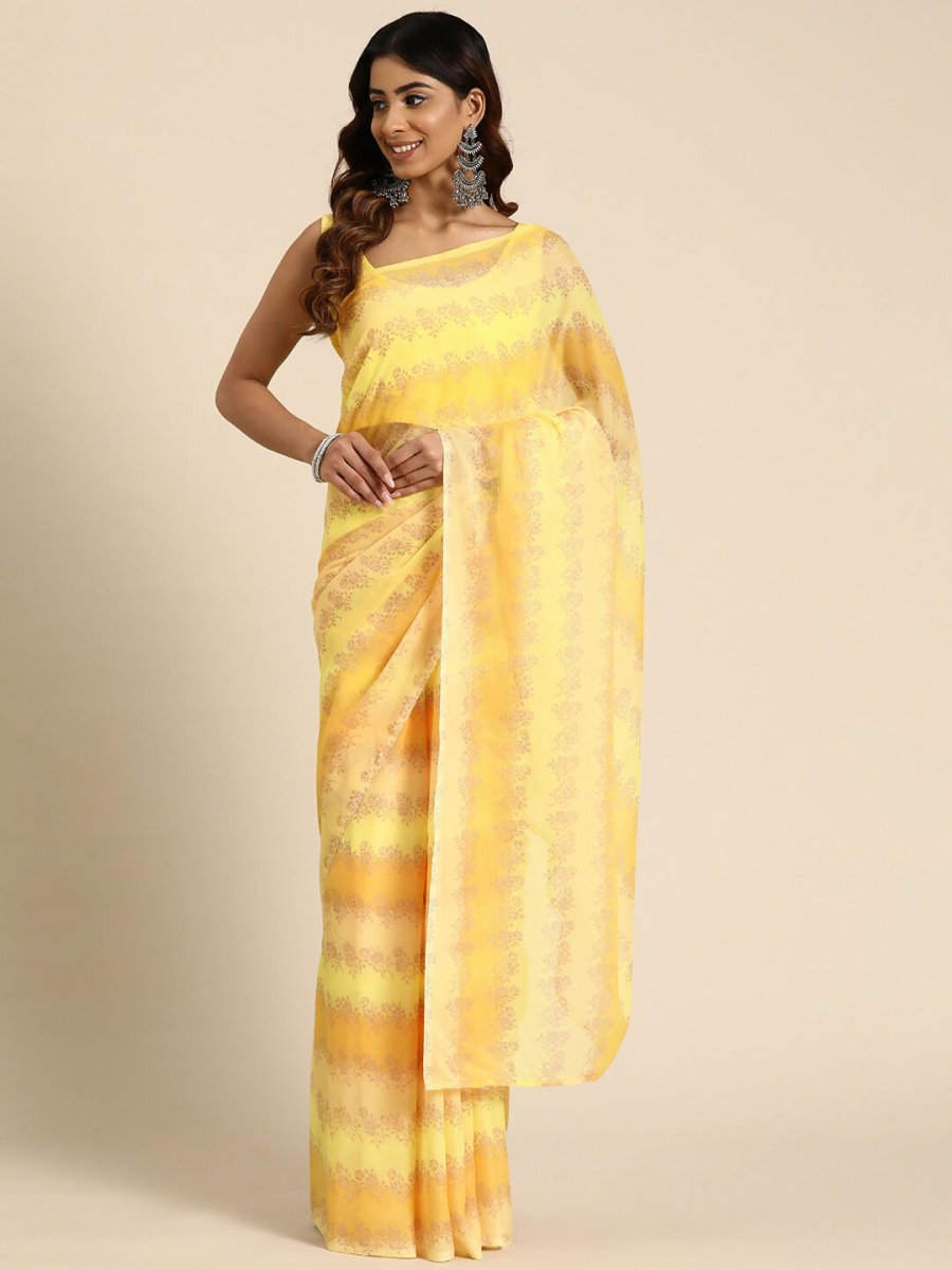 Ahalyaa Women's Traditional Semi Stitch Saree - Yellow