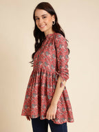 Red Poly Rayon Digital Printed A-line Top - Tarini