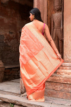 Joban Fashion Peach Banarasi Katan Pure Handloom Banarasi Silk Saree