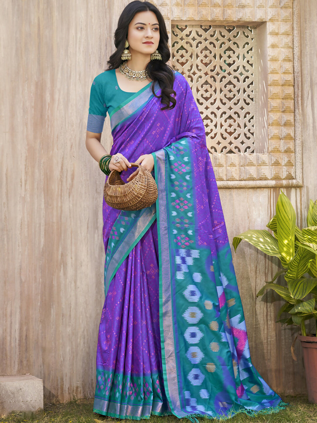 Shree Shyam Fashion Pochampalli Silk Violet Saree - Distacart