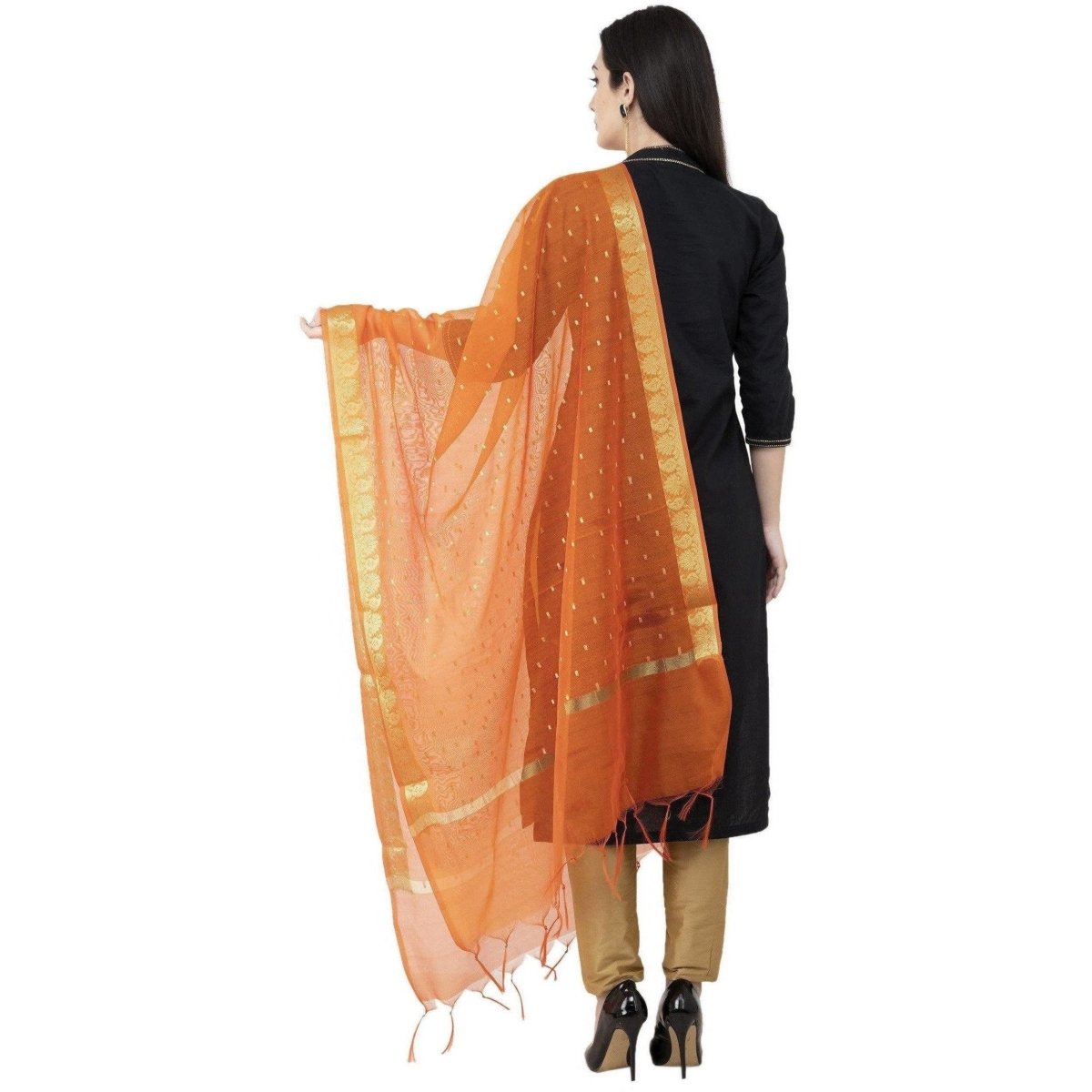 A R SILK VNS Border Buti Fancy Dupatta Orange Color Dupatta or Chunni