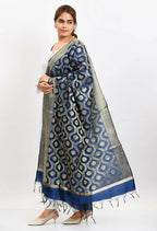 Mominos Fashion Moeza Women's Banarsi Silk All Over Woven Design Navy Blue Dupatta - Distacart