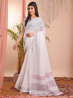 Shree Shyam Fashion The White Loom White Linen Cotton Saree
