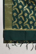 Mominos Fashion Moeza Women's Banarsi Silk Floral Woven Design Bottle Green Dupatta - Distacart