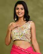 Amodini Designer Studio Multicolor Mirror Work Sleeveless Padded Blouse