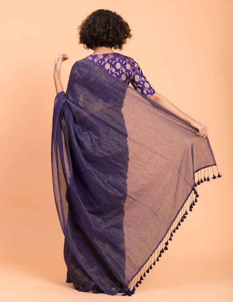 Suta Purple Woven Zari Striped Pure Handloom Cotton Saree - Distacart