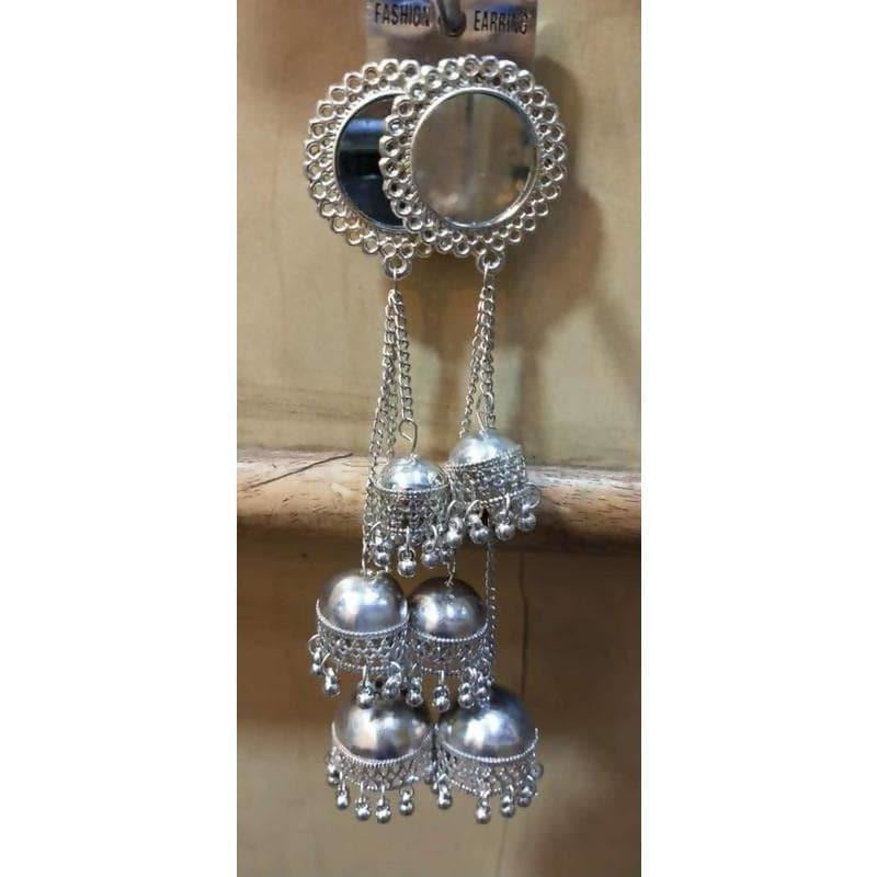 Triple Hanging Jhumka Mirror Earrings