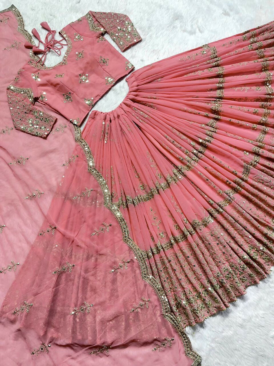 Jyoti Fashion Women's Baby Pink Faux Georgette 5MM Sequins with Zari Embroidered Designer Lehenga Choli Set