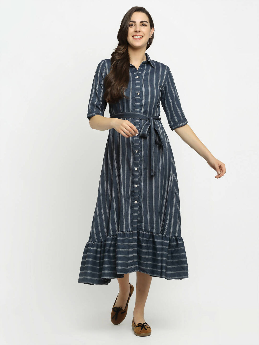 Rudra Bazaar Grey A-Line Striped Kurta - Distacart