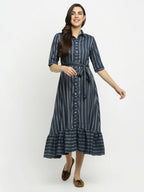 Rudra Bazaar Grey A-Line Striped Kurta - Distacart