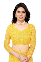 Vamika Ethnic Fire Yellow Pearls Net Saree