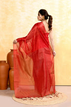 Piyari Fashion Women's Red Dual Tone Organic Tissue Saree With Blouse Piece - Distacart