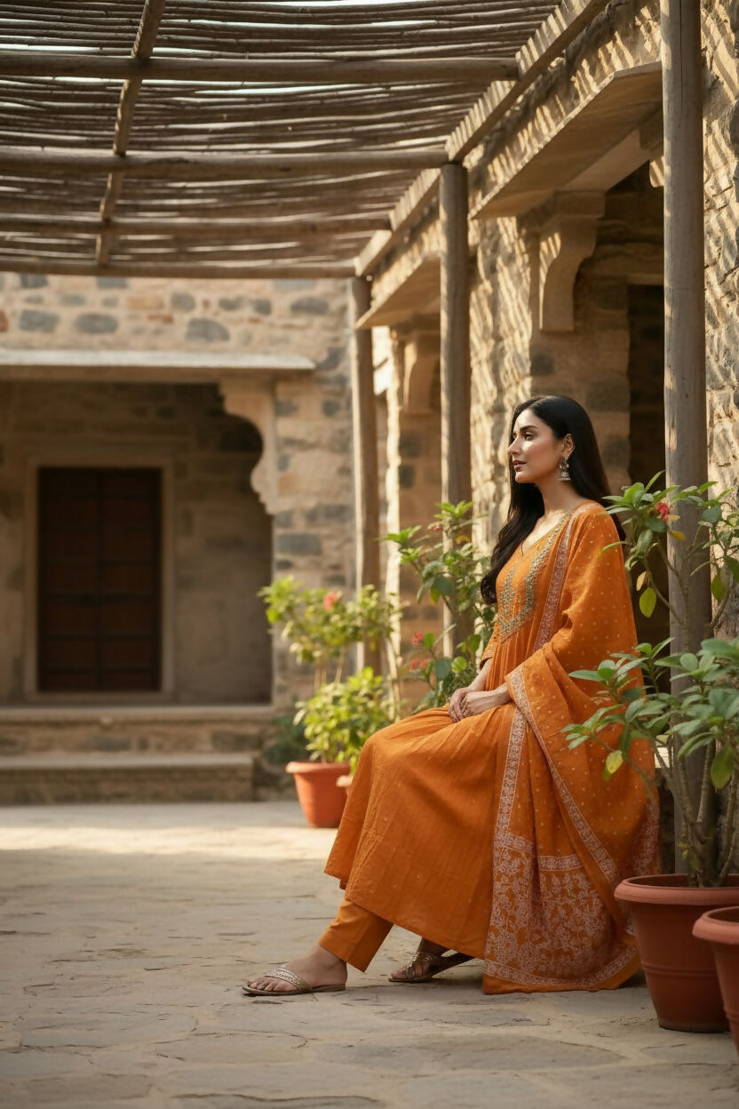The52 Women's Beautiful Cotton Fabric Embroidery Work Flared Anarkali Pant and Dupatta Set - Distacart