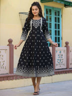 Juniper Women's Black Printed Anarkali Flared Dress - Distacart