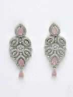 NVR Women's silver plated & Pink CZ stone handcrafted jewellery set