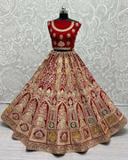 Jyoti Fashion Women's Red Velvet Dori, Multi Thread Embroidered with Diamond Work Wedding Lehenga Choli