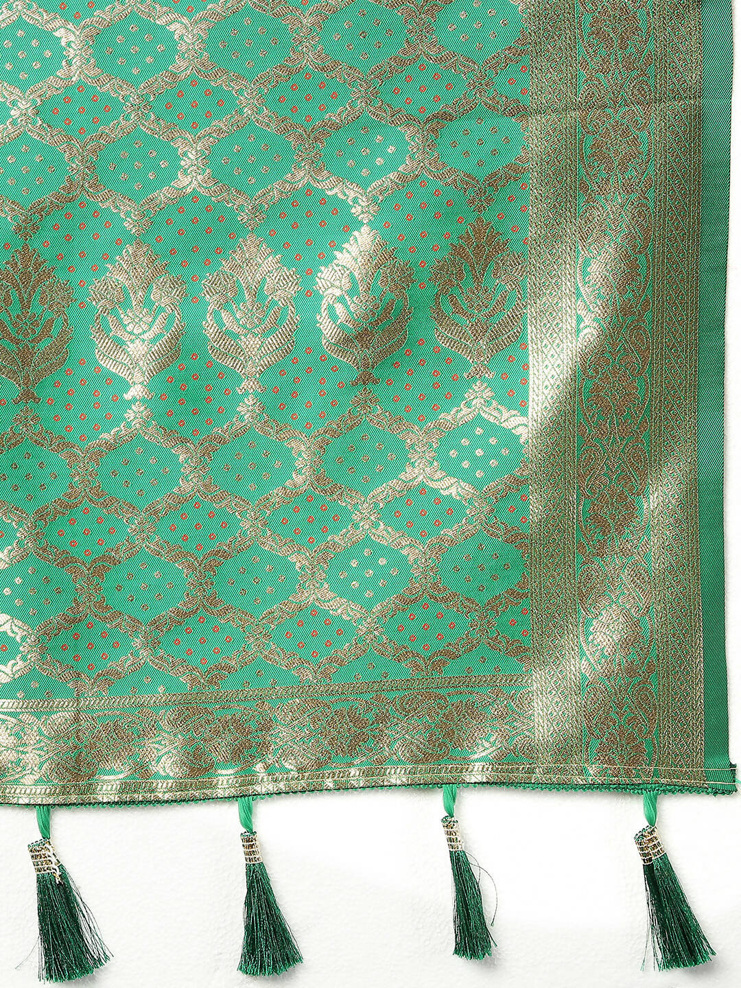 Lorenvalley Fashion Wine & Green Patola Silk Woven Design Meenakari Weaving Saree