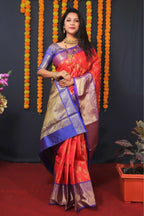 Jyoti Fashion Women's Red Kanjivaram Silk Zari Woven Saree with Blouse